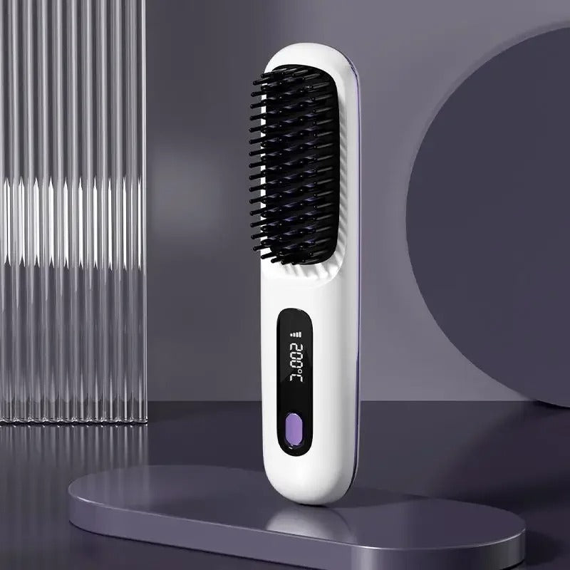 Wireless LCD USB Ceramic Heating Straightening Brush